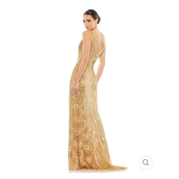 Mac Duggal 5473 High Slit Embellished Sequins Dress Gold Size 12 NWT - Picture 4 of 12